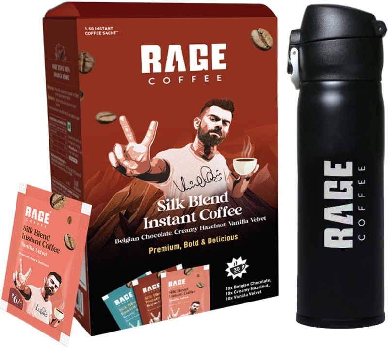 Rage Silk Sachets 1.5G X 30 – Belgian Chocolate, Creamy Hazelnut, Vanilla + Flask Instant Coffee(2 X 130 G, Assorted Flavoured)