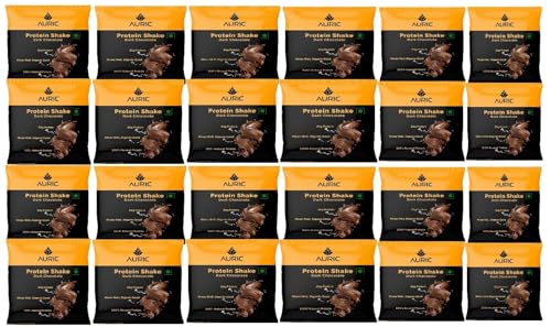Auric Vegan Protein Powder For Men & Women | Meal Replacement Shake For Muscle Support (Dark Chocolate Flavor) | Helps In Weight Management | 24 Sachet | 21G Plant Protein & 6G Bcaa In Every Sachet
