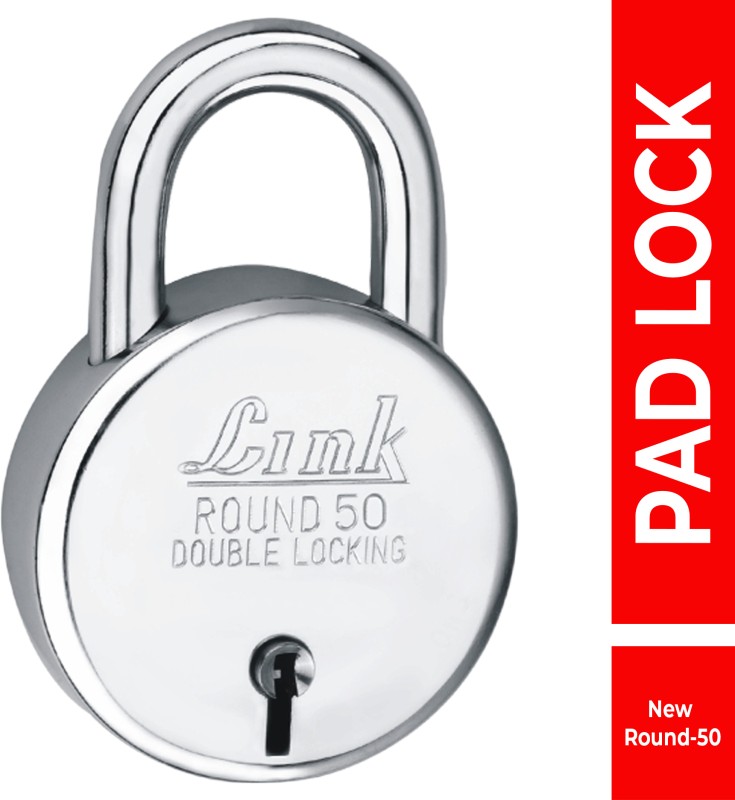 Link 50Mm New Round | Steel Body | Iron Lever | Made In India Padlock(Silver)