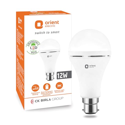 Orient Electric 12W Emergency Led Bulb| Rechargeable Led Light| 2 Hours Battery Backup| Up To 4 Kv Surge Protection| 6500K, Cool White| B22D Base| Made In India| Pack Of 1