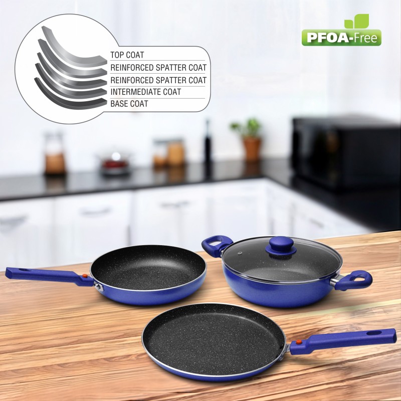 Prestige Omega Festival Pack Induction Bottom Non-Stick Coated Cookware Set(Aluminium, 3 – Piece)