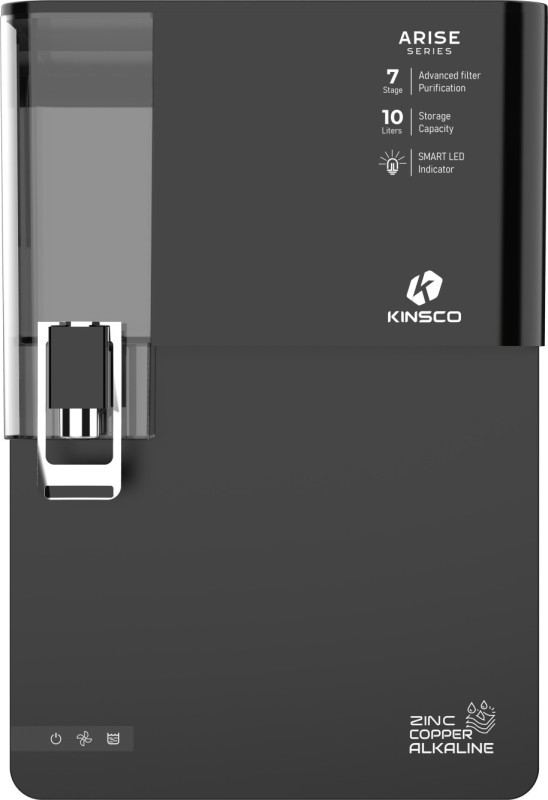 Kinsco Aqua Flame Arise Series 10 L Ro + Uv + Uf + Tds + Alk + Copper Water Purifier(Black)