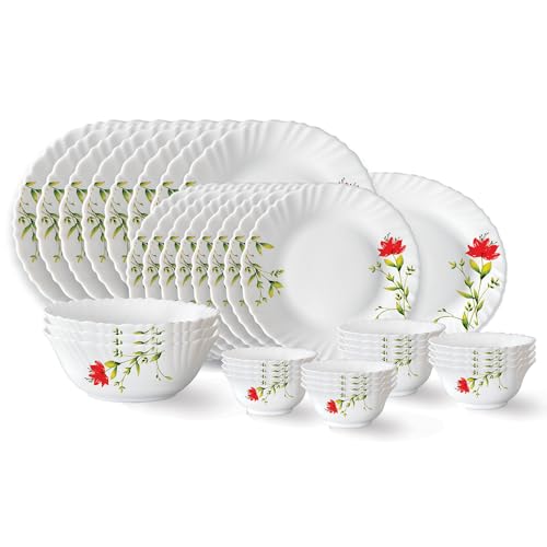 Larah By Borosil Oriental Opalware Dinner Set, 36 Pcs, White