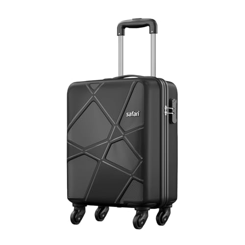 Safari Polypropylene (Pp) Pentagon Hardside Small Size Cabin Luggage Suitcase 4 Spinner Wheels Trolley Bags For Travel Black Color 55 Cm