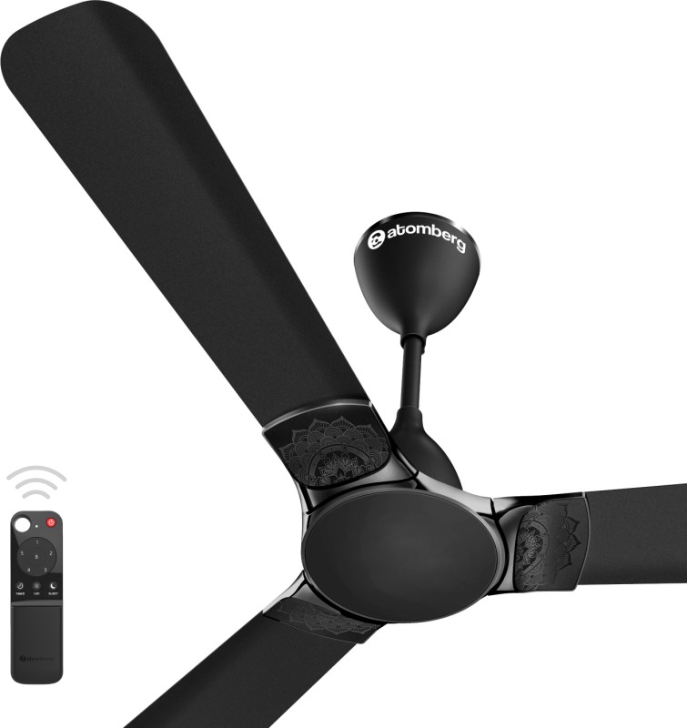 Atomberg Erica 5 Star 1200 Mm 3 Blade Ceiling Fan(Bldc Motor With Remote | Midnight Black | Pack Of 1)