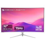 Zebronics Ac32Fhd Led Curved 75Hz 80Cm (32″) (81.28 Cm) 1920X1080 Pixels Fhd Resolution Monitor With Hdmi + Vga Dual Input, Built-In Speaker, Max 250 Nits Brightness, Black