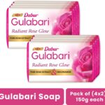 Dabur Gulabari Pure Rose Soap|Bathing Moisturizing Soap For Soft, Glowing Skin & Body(8 X 150 G)