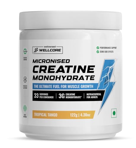 Wellcore – Pure Micronised Creatine Monohydrate (Tropical Tango, 33 Servings) | Rapid Absorption | Enhanced Muscle Strength & Power|Powder