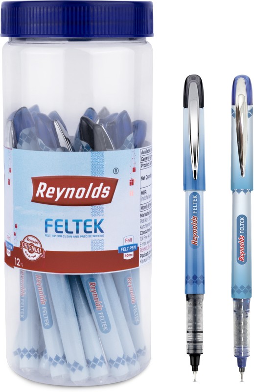 Reynolds Feltek Roller Ball Pen(Pack Of 12, Ink Color – Blue Black)