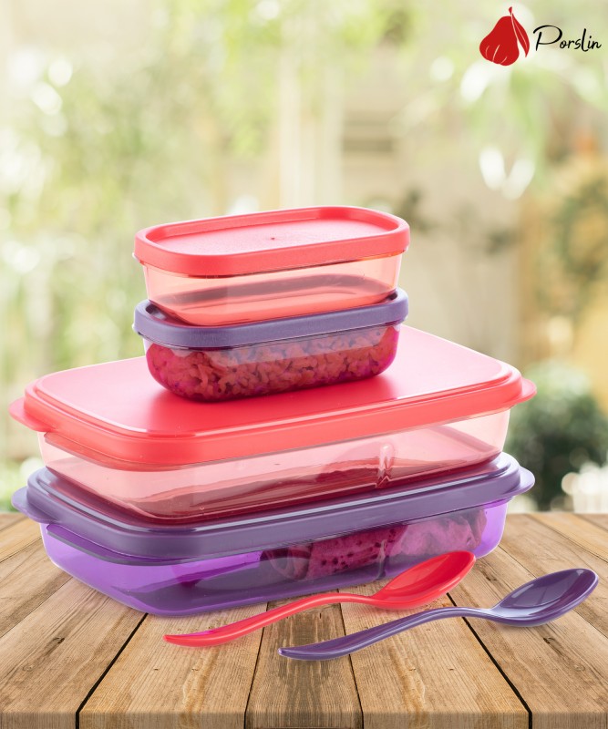 Porslin 4 Compartment Red And Violet Lunch Box Office, School. Collage Use 4 Containers Lunch Box(800 Ml)