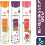 Yardley London Lace Satin, Imperial Sandalwood, And Royal Red Roses Refreshing Body Spray  –  For Women(450 Ml, Pack Of 3)