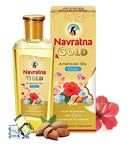 Navratna Gold Ayurvedic Oil |Non Sticky And Non Greasy |Mild Fragrance| Goodness Of Almonds And 9 Ayurvedic Herbs |Relieves Body Aches, Sleeplessness, Headache And Fatigue, 300Ml