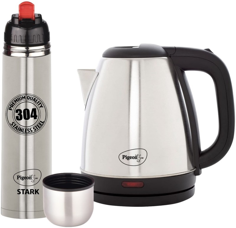 Pigeon 1.5 L Kettle With 1000 Ml Stark Flask 1000 Ml Flask(Pack Of 2, Silver, Steel)