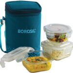 Borosil Teal Bag, 3 Pc (320 Ml X 2 + 240Ml X 1 ), Office Tiifin 3 Containers Lunch Box(880 Ml)