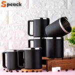 Speack Pack Of 6 Stainless Steel, Plastic Premium Quality Matt-Finished Double-Walled Tea, Coffee,(Black, Cup Set)