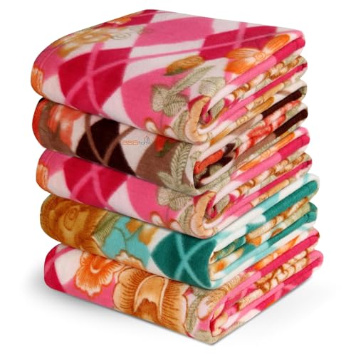 Bsb Home® Printed Polar Fleece Single Bed All Season Blanket/Comforter/Dohar 250Tc – Pack Of 5 (58X88 Inch, Multicolour, Pink, Green, Rust And Red)