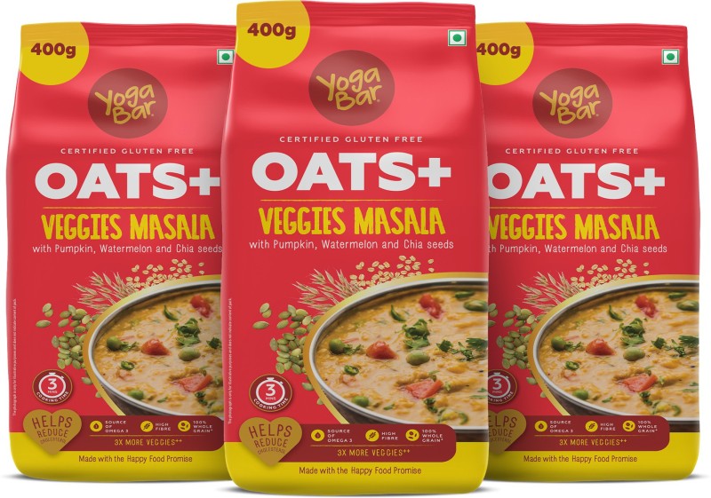 Yogabar High Protein Veggies Masala Oats 400G Pack Of 3 Pouch(3 X 0.4 Kg)