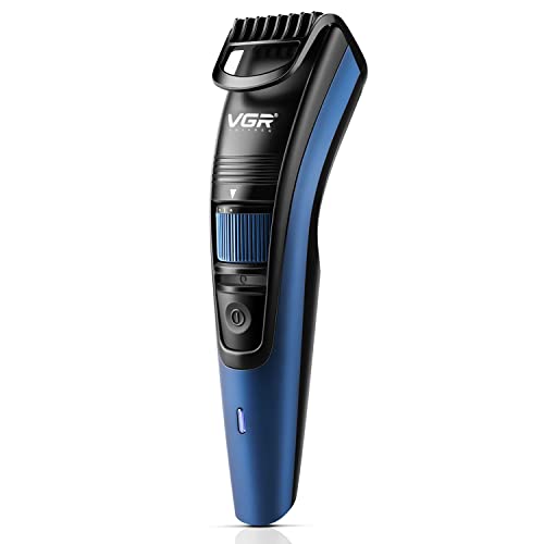 Vgr V-052 Professional Hair Trimmer For Men – Adjustable Length Settings (0.5-10Mm), Usb Rechargeable, Cord/Cordless Operation, Washable Head, Includes Guide Comb & Cleaning Accessories (Blue)