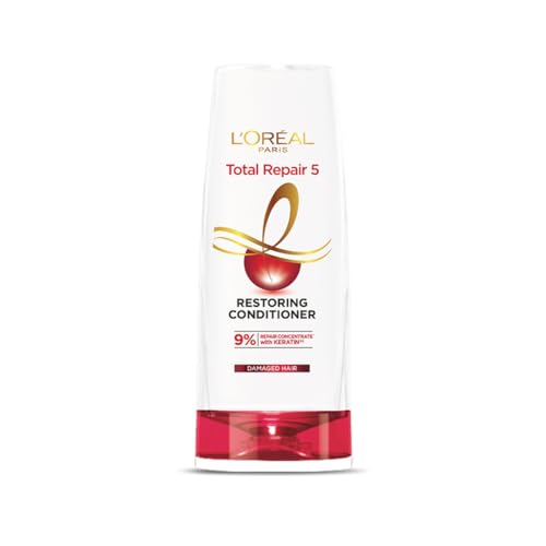 L’Oreal Paris Total Repair 5 Restoring Conditioner With 9% Repair Concentrate Keratin Xs For Damaged Hair, 386 Ml, For Stiff, Dehydrated Hair, Split Ends, Brittle Hair