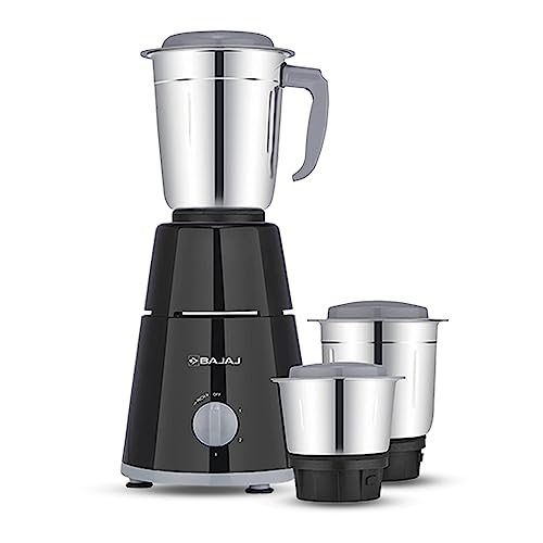 Bajaj Gx-1 Mixer Grinder 500 W|Superior Mixie For Kitchen|2-In-1 For Dry Grinding| Blade Function With Titan Motor|3 Stainless Steel Mixer Jars|1 Year Product Warranty By Bajaj|Black