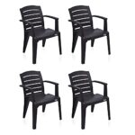 Nilkamal Chr2135 Plastic Mid Back With Arm Chair | Chairs For Home| Office – Outdoor – Garden | Dust Free |100% Polypropylene Stackable Chairs | Set Of 4 | Weather Brown