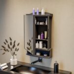 Happer Plastic Premium Multipurpose Wall Mounted Storage Cabinet With Mirror, Prime Look (Black)