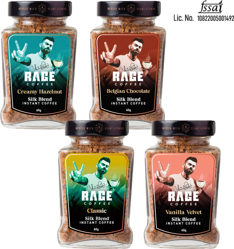 Rage Silk Combo 60Gx4- Classic, Belgian Chocolate, Creamy Hazelnut, Vanilla + Frother Instant Coffee(4 X 60 G, Assorted Flavoured)