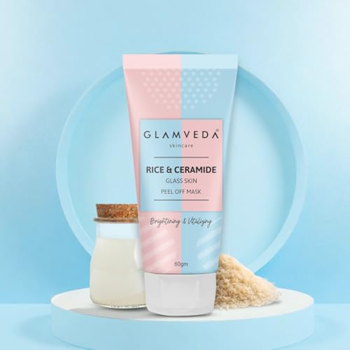 Glamveda Korean Rice & Ceramide Glass Skin Peel Off Mask For Instant Brightening Skin | Reduce Signs Of Ageing | Brightens & Even Tones Complexion | All Skin Type | 60Gm