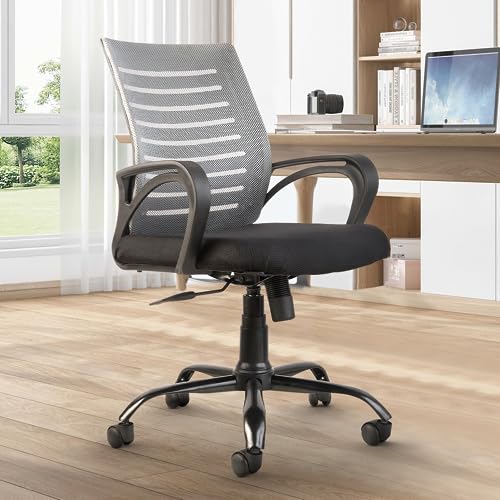 Cellbell Desire C104 Mesh Mid Back Ergonomic Office Chair/Study Chair/Revolving Chair/Computer Chair For Work From Home Metal Base Seat Height Adjustable Chair (Grey)