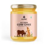 Auric A2 Bilona Desi Cow Ghee 1L/ 1.6 Kg- Vedic Bilona Method -Traditional Curd Churned -Lab Tested -Organically Made Danedar Ghee -Grass Fed Cow -Glass Jar