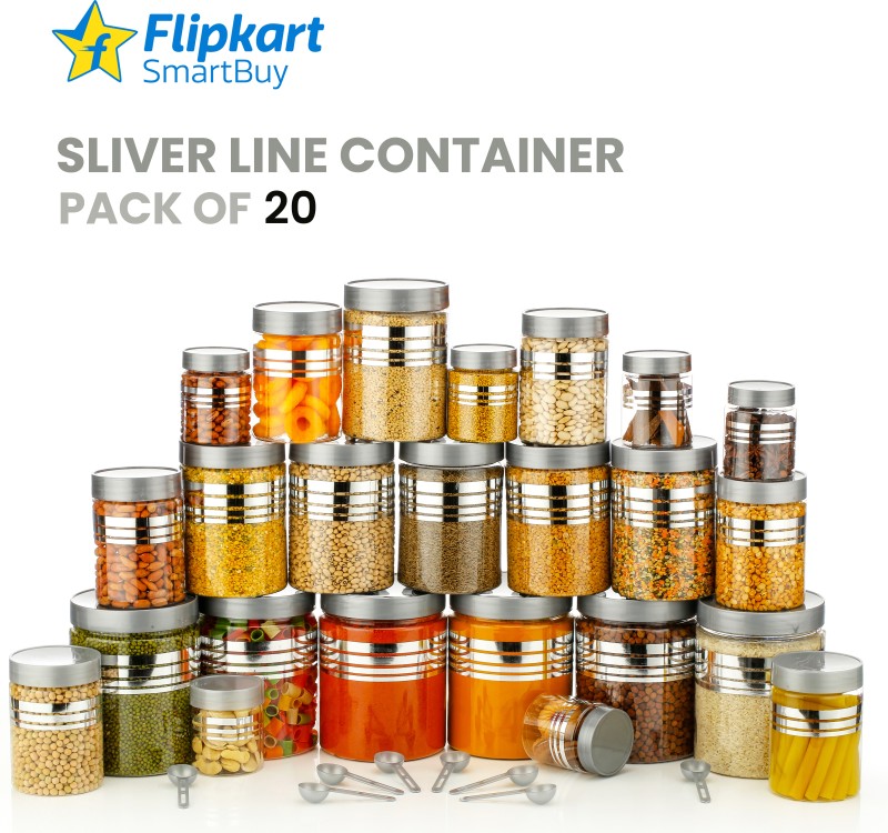 Flipkart Smartbuy Plastic Grocery Container  – 1200 Ml, 650 Ml, 350 Ml, 250 Ml(Pack Of 20, Silver)