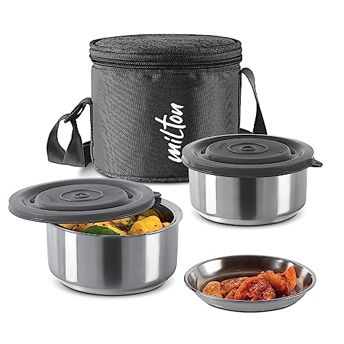 Milton Ambition 2 Stainless Steel Tiffin, 2 Containers, 300 Ml Each With Jacket, Black | Light Weight | Easy To Carry | Leak Proof | Food Grade | Odour Proof