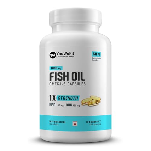 Youwefit Omega-3 Fish Oil (60 Capsules) | 1000Mg Daily Strength Fish Oil Capsules (180Mg Epa & 120Mg Dha) | No Fishy Burps | For Heart, Skin & Brain Health