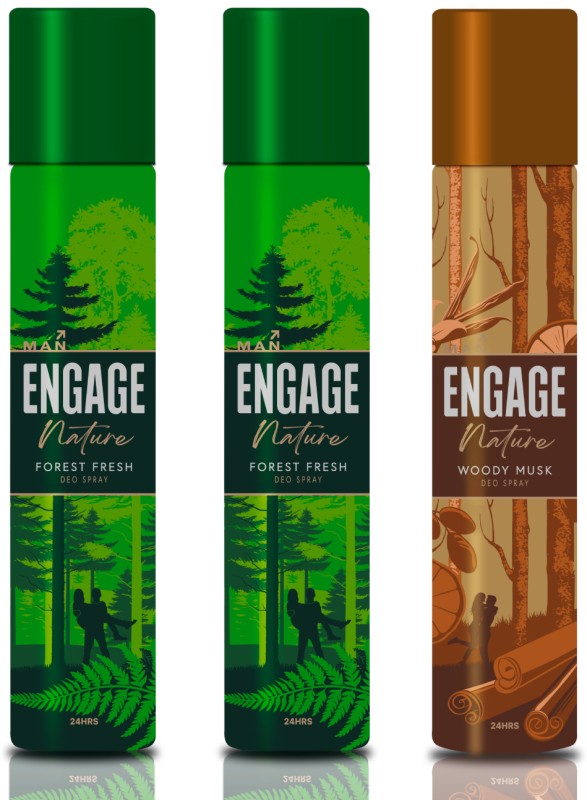 Engage Nature Deo: 2 Forest Fresh & 1 Woody Musk (150Ml X 3) Deodorant Spray – For Men(450 Ml, Pack Of 3)