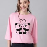 Kotty Printed Women Round Neck Pink T-Shirt