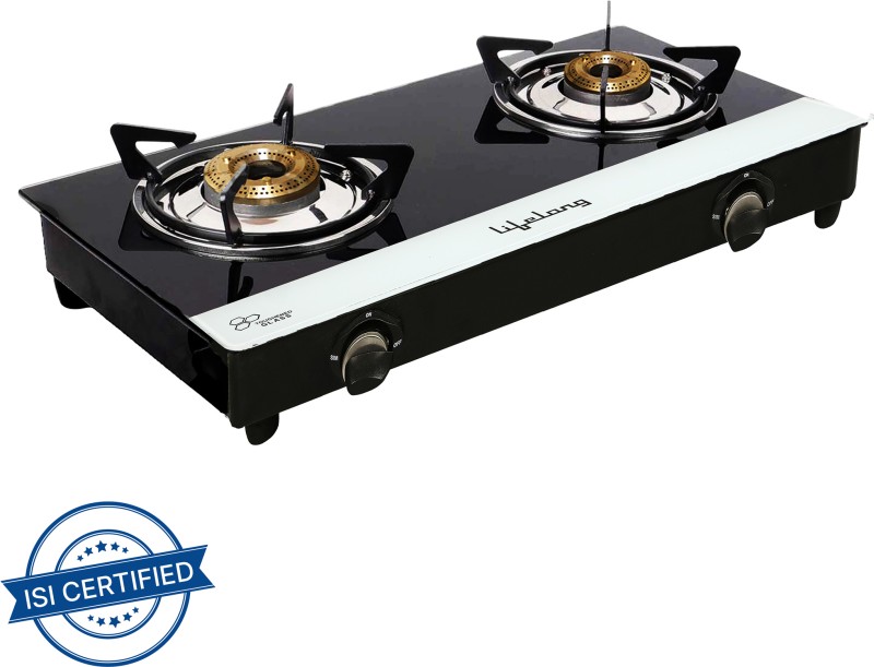 Lifelong Top, Black And White (Isi Certified,1 Year Warranty With Doorstep Service) Glass Manual Gas Stove(2 Burners)