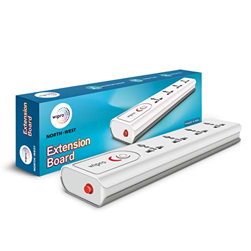 Wipro Premium Extension Board With 4 Universal Sockets & 1 Master Switch | Spike Guard With Indicator | 2 Mtr Long Cord | Overload Protection | Multiplug Powerstrip For Home, Office | Grey & White