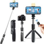 Hold Up Hold Up Selfie Stick Tripod With Light & Phone Stand Wireless Remote Compatible Mobile Phone Bluetooth Selfie Stick(Black, Remote Included)