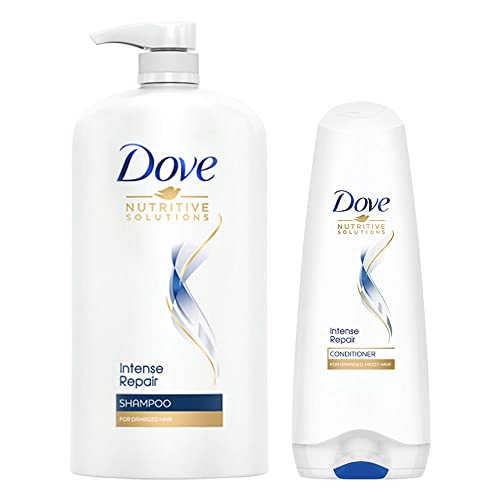 Dove Intense Repair Shampoo 1 Litre + Conditioner 175Ml, Combo | For Dry And Damaged Hair | Enriched With Fibre Actives | Strengthens Smooth & Strong Hair