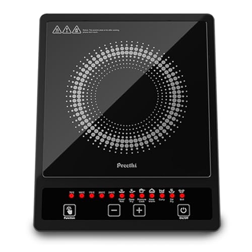 Preethi Indicook Ic123 Induction Cooktop, 1600-Watt Electric Stove With Soft Touch Buttons And Crystal Glass (Black)