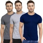 Scott International Men’S Regular Fit T-Shirt – Cotton Blend, Half Sleeve, Round Neck, Stylish, Solid Plain T-Shirts For Men, Mens T Shirt – Pack Of 3 (Navy Blue,Charcoal & Grey, Large)