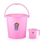Cello Plastic Frosty Bucket Delux & Mug 2 Pcs Bathroom Set (Bucket 18 L+Mug 1 L) | Strong And Durable | Perfect For Use In Bathrooms, Kitchen And Wet Utility Areas | Pink