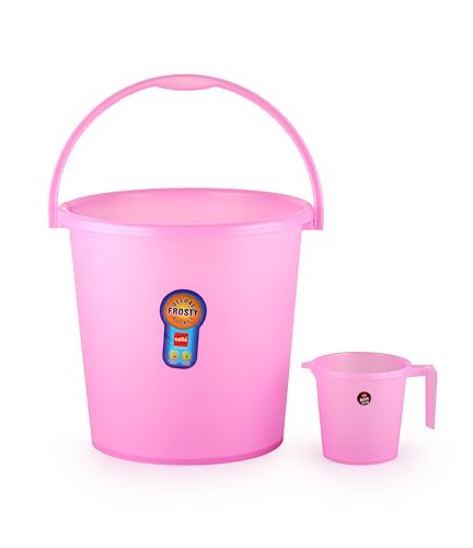 Cello Plastic Frosty Bucket Delux & Mug 2 Pcs Bathroom Set (Bucket 18 L+Mug 1 L) | Strong And Durable | Perfect For Use In Bathrooms, Kitchen And Wet Utility Areas | Pink