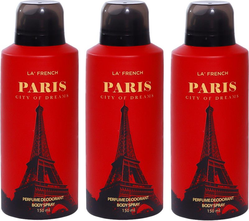 La French Paris City Of Dream Long Lasting Body Spray Deodorant Pack 3 Body Spray  –  For Men & Women(450 Ml, Pack Of 3)