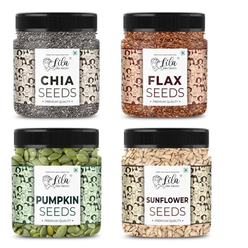 Lila Dry Fruits 4 Superseed Combo (Chia, Pumpkin, Sunflower & Flax) 250Gms Each (1Kg Total) Jar Pack |Immunity Combo For Weight Loss | Mix Seeds For Eating | Diet Snacks | Superfood