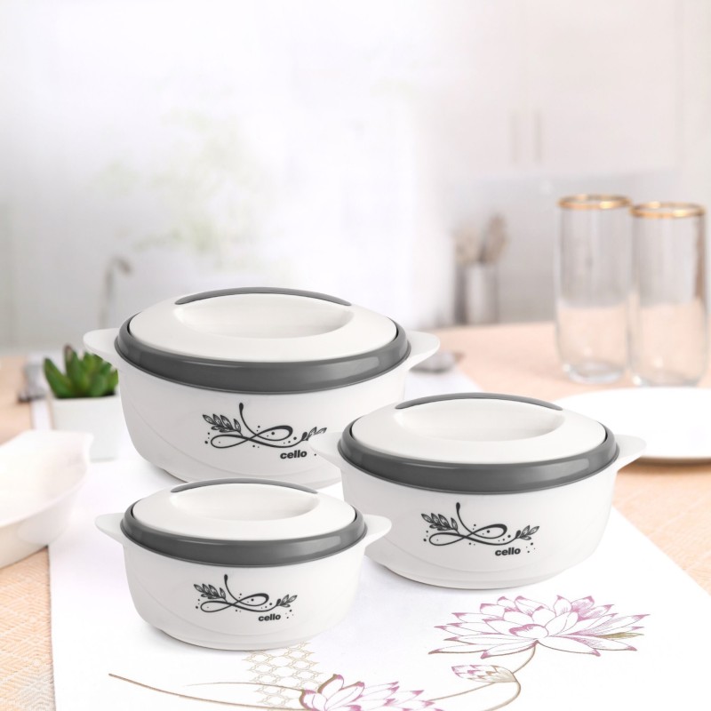 Cello Sapphire Grey Pack Of 3 Thermoware Casserole Set(500 Ml, 1000 Ml, 1500 Ml)