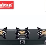 Khaitan 3B Bp-Jio Black Glass Manual Gas Stove(3 Burners)