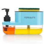 Episkey 3 In 1 Soap Pump Dispenser Dish Soap Liquid Dispenser Sponge Holder Dish Soap Pump Dispenser For Kitchen Sink Countertop Kitchen Bathroom (Blue_Bot)