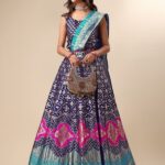 Purvaja Embellished Semi Stitched Lehenga Choli(Dark Blue)