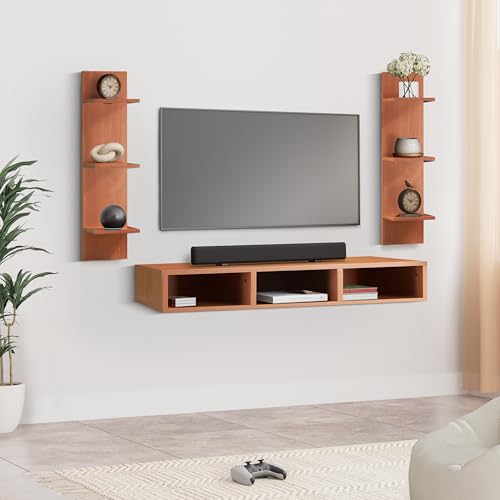 Amazon Brand – Solimo Tv Unit For Living Room | 1 Year Warranty | Tv Cabinet For Living Room, Tv Unit, Engineered Wood With Wall Mount Set Top Box Stand & Wall Display Rack Upto 42” |Brown